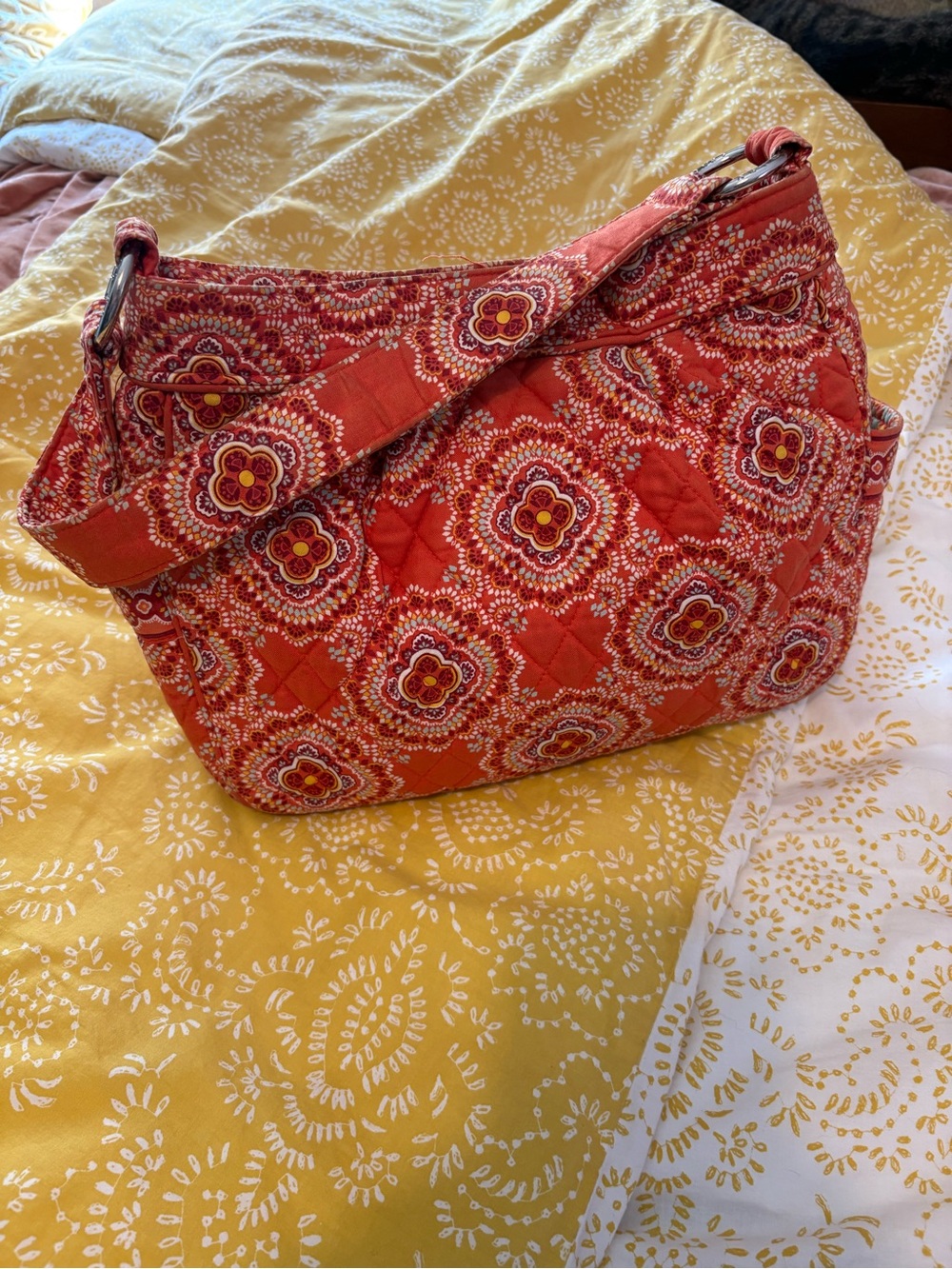 Vera Bradley Quilted Floral Reversible Shoulder Bag in Orange and Yellow